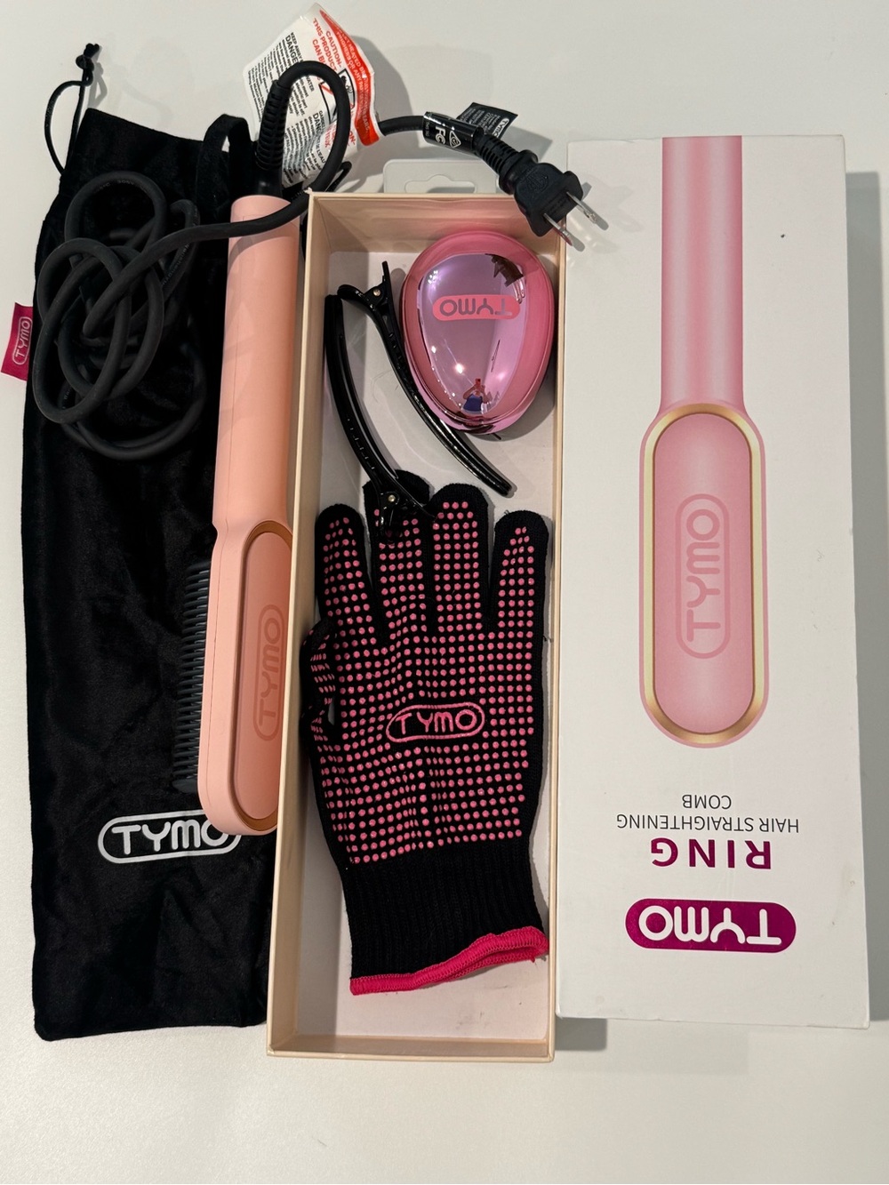 Tymo Ring Hair Straightening Comb - Black with Pink Accents - Picture 2 of 7